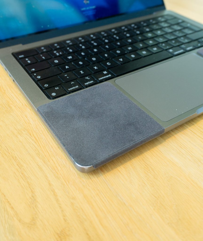 ChronoPad palm rest protector on the wrist area of a space grey MacBook